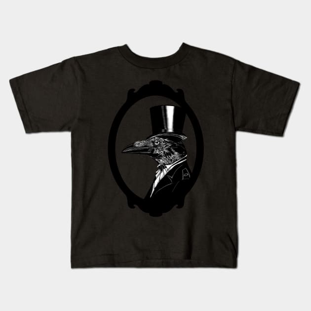 Raven in top hat Kids T-Shirt by HelenaCooper